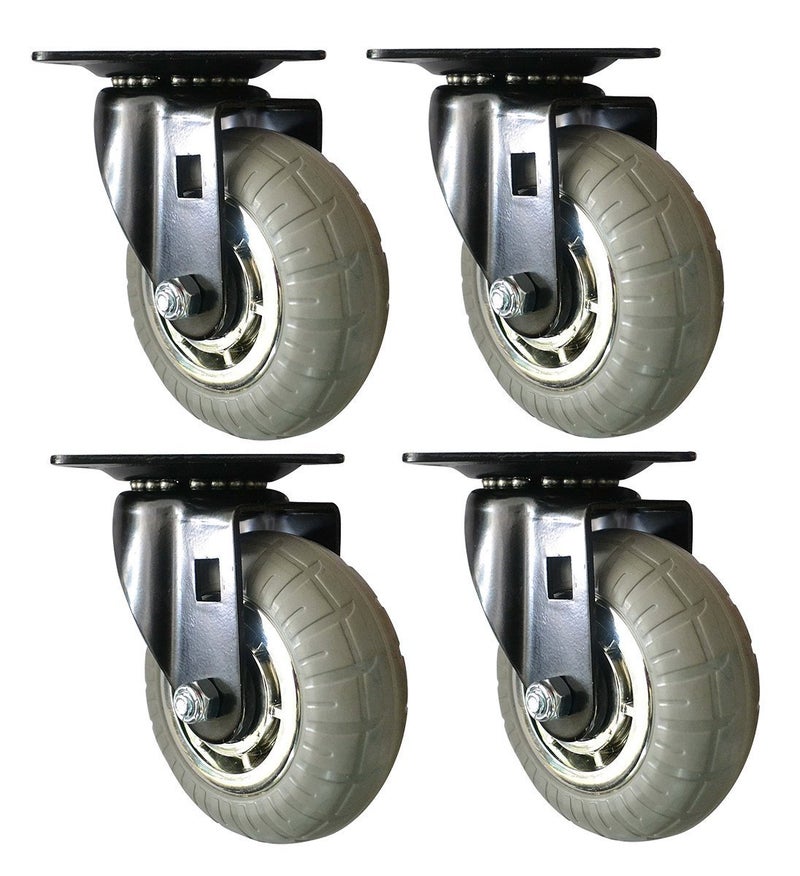 Headbourne 4 Pack 4" Designer Casters - Soft Rubber Non-Marking Wheels with Chrome Spokes & Black Swivel Plates - 22 lb Capacity per Caster - for Furniture, Carts & Industrial Use - Image 1